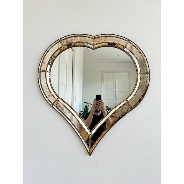 Large Vintage Spanish Venetian-Style Wall Mirror, Brass, 1980s Hollywood Regency For Sale - Image 9 of 12