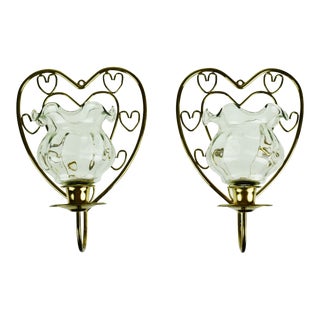 Vintage Metal Heart Candle Wall Sconces - a Pair For Sale
