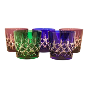 Colored Crystal Old Fashioned Glasses Barware Set of 5 Ajka Arabella Circa 1960