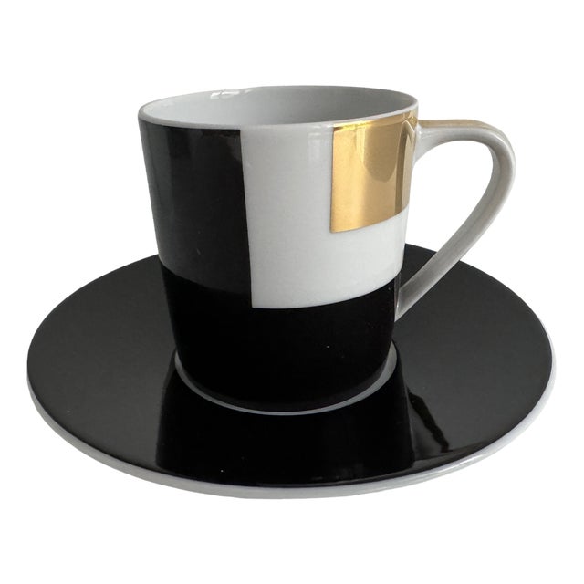 Geometrica Black Coffee Cup and Saucer by Bulgari for Rosenthal, 1990s, Set of 2 For Sale