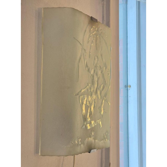 Metal Wall Sconce in Etched Glass with Decor of Huntress Diana with Stag, 1930s For Sale - Image 7 of 10