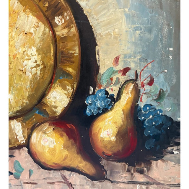 Mid-Century Modern Still Life Fruit and Platter, Impasto Oil on Canvas Signed by Artist, Framed For Sale - Image 10 of 11