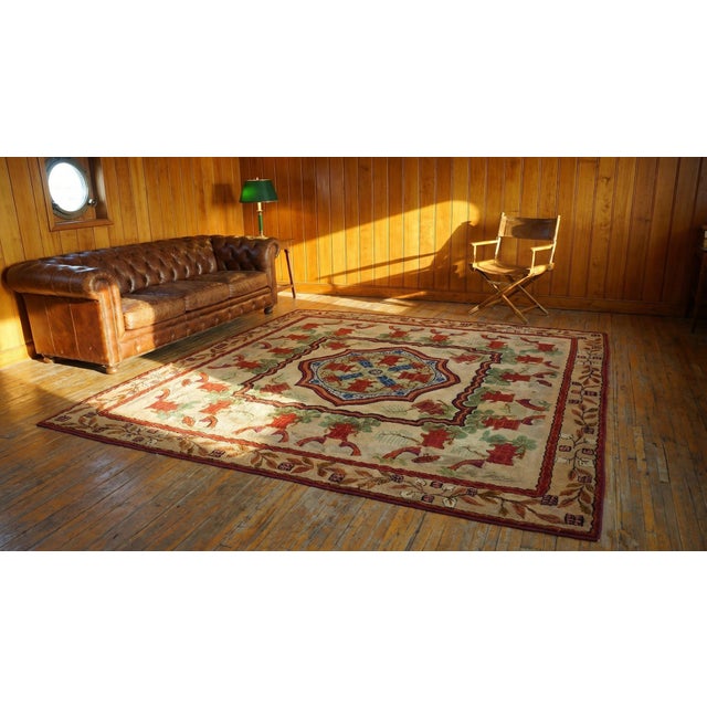 Ivory Gorgeous Ivory Background Color Floral Border Botanical Design Antique American Navajo Rug For Sale - Image 8 of 8