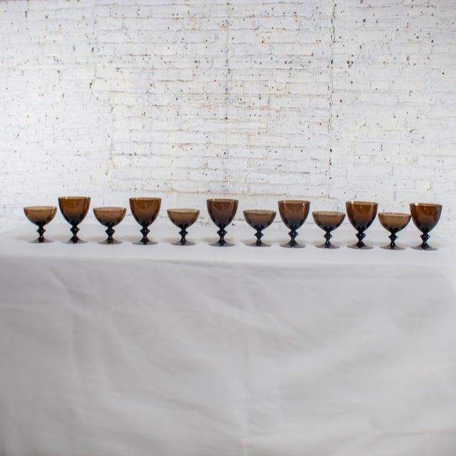 Mid to Late 20th Century Scandinavian Modern Stemware Brown Set of 12 Attr Bjorkshult Swedish Glass For Sale - Image 12 of 18