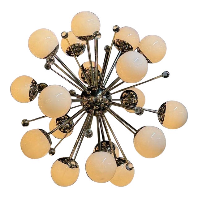 Modern Murano Glass and Brass Sputnik Chandelier For Sale