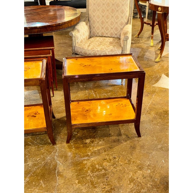 Early 21st Century Pair of Continental Burl and Mahogany Side Tables For Sale - Image 5 of 6