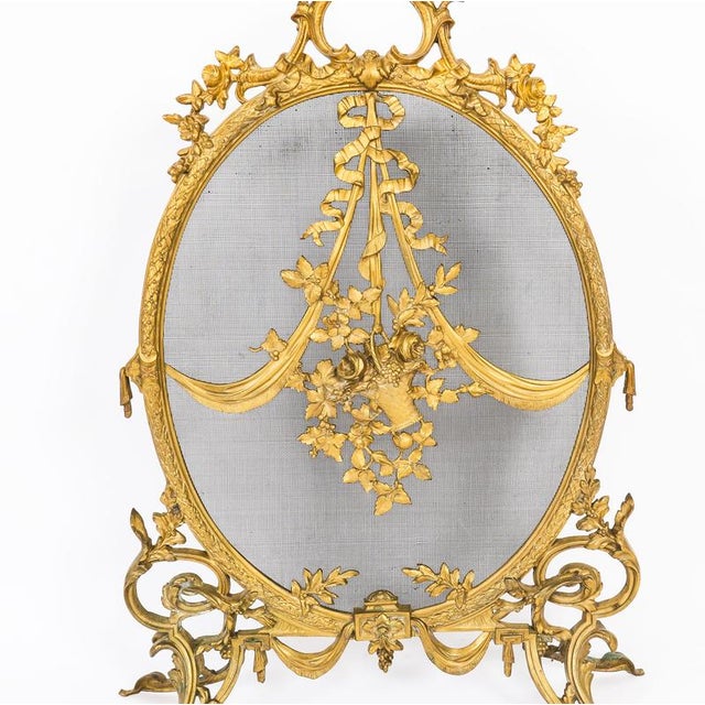 Rococo Antique French Rococo Revival Brass Fire Screen, 1800s For Sale - Image 3 of 13
