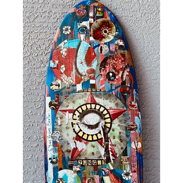 Contemporary Skateboard Collage Art One of a Kind Berlin Wall Graffiti For Sale - Image 3 of 9