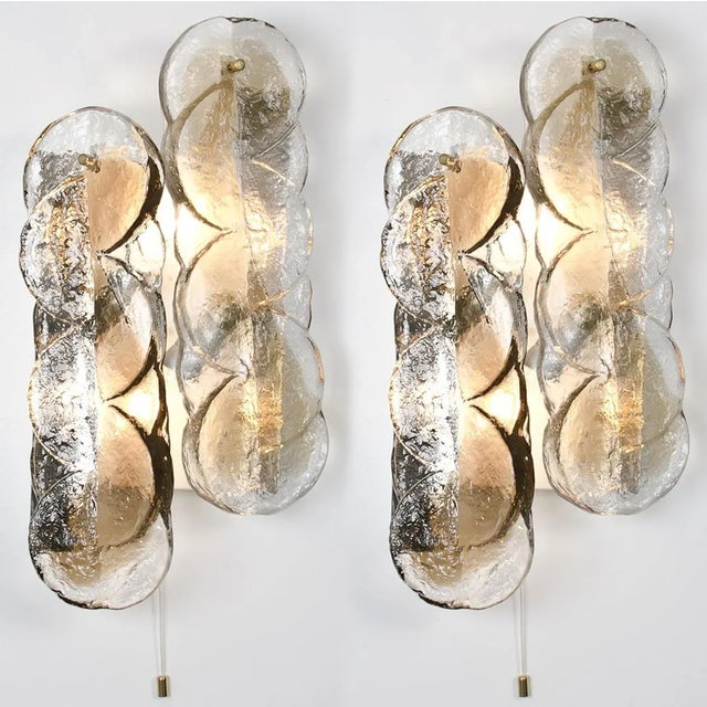 Set of high quality murano glass light fixtures by kalmar, 1960s. Clear twisted crystal glass panels with a light gold...