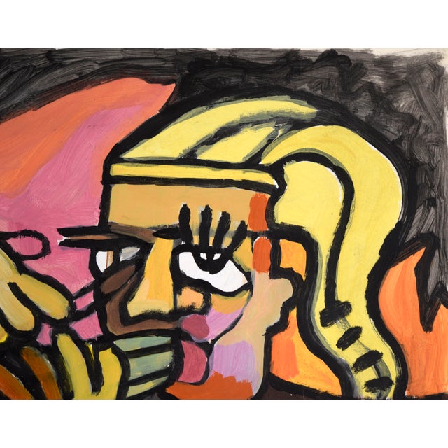 Late 20th Century Blonde Triple Flute Player - Abstract Expressionist Oil Painting by Michael Eggleston For Sale - Image 5 of 8