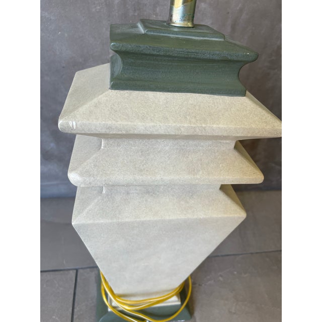 Sculpture Materials 1980s Postmodern Tiered Geometric Plaster Table Lamps W/ Coolie Shades - a Pair For Sale - Image 7 of 12