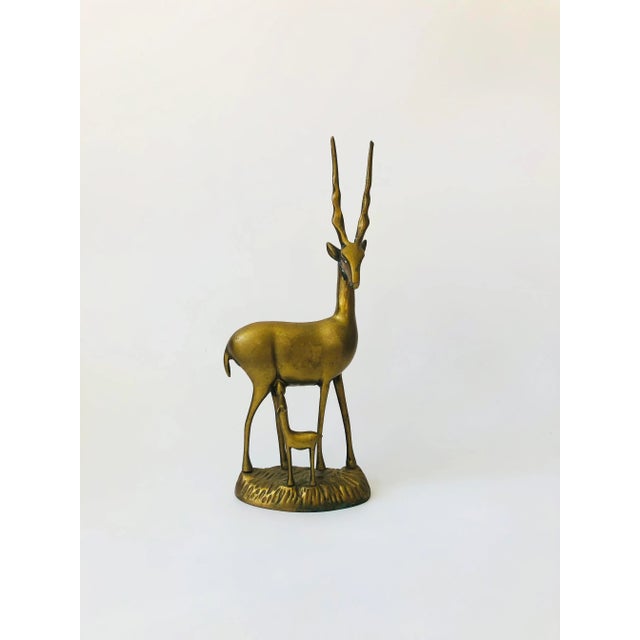 Large Vintage Brass Gazelle With Baby For Sale - Image 11 of 11