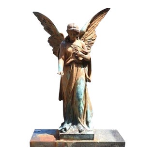 Late 19th Century Classical Zinc Angel Garden Sculpture After Injalbert’s “The Angel of Destiny" For Sale