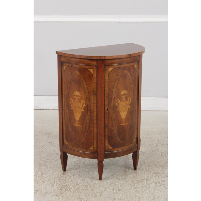 Traditional Trosby Inlaid Yew Wood Demilune Cabinet Commode For Sale - Image 3 of 18