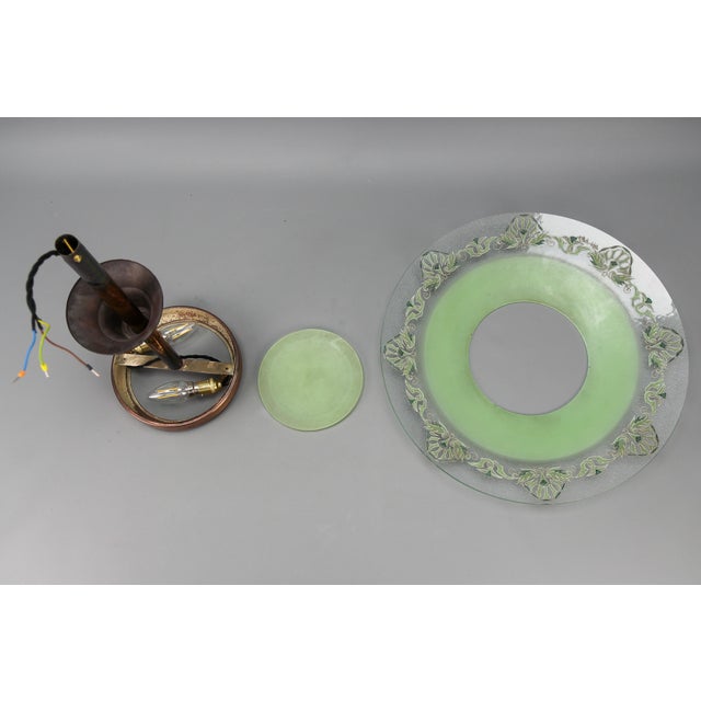 French Art Deco Green Textured Glass and Copper Pendant by Loys Lucha, 1930s For Sale - Image 18 of 18