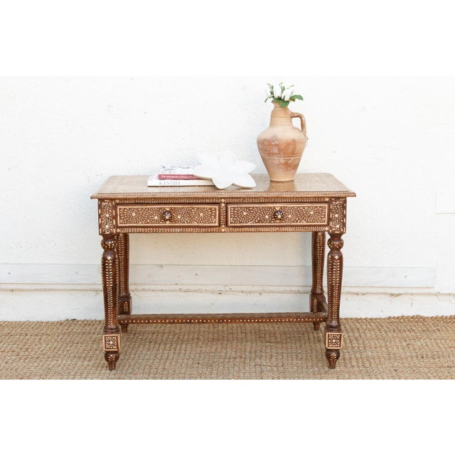 British Colonial Scalloped Inlay Design Writing Desk For Sale - Image 13 of 13
