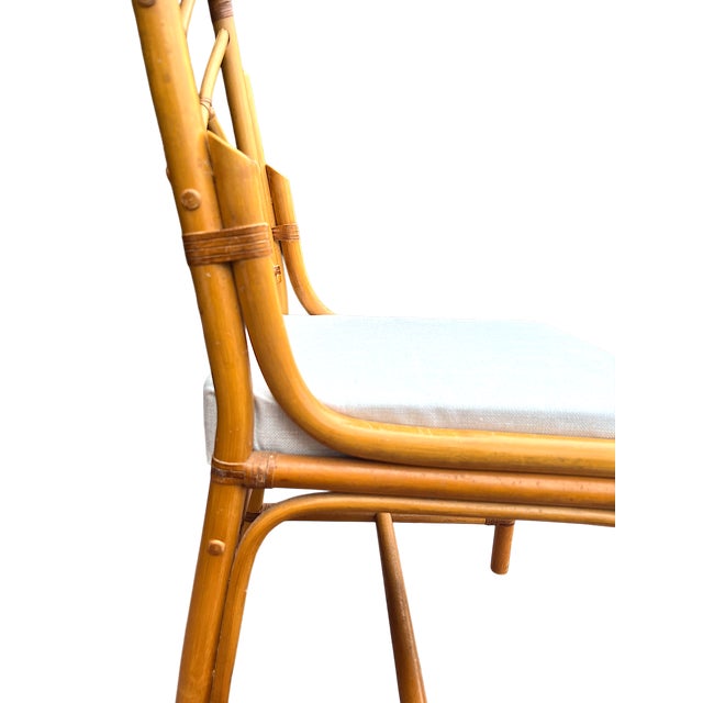 Vintage Set of 4 Chinese Chippendale Bamboo Dining Chairs With Lattice Backs For Sale - Image 12 of 16