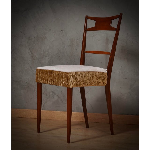 Italian Walnut Wood, White and Bronze & Velvet Chair, 1950s For Sale - Image 6 of 8