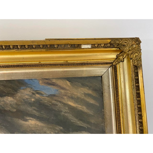 Late 19th Century Antique Seascape Oil Painting With Lemon Gold Frame For Sale - Image 5 of 13