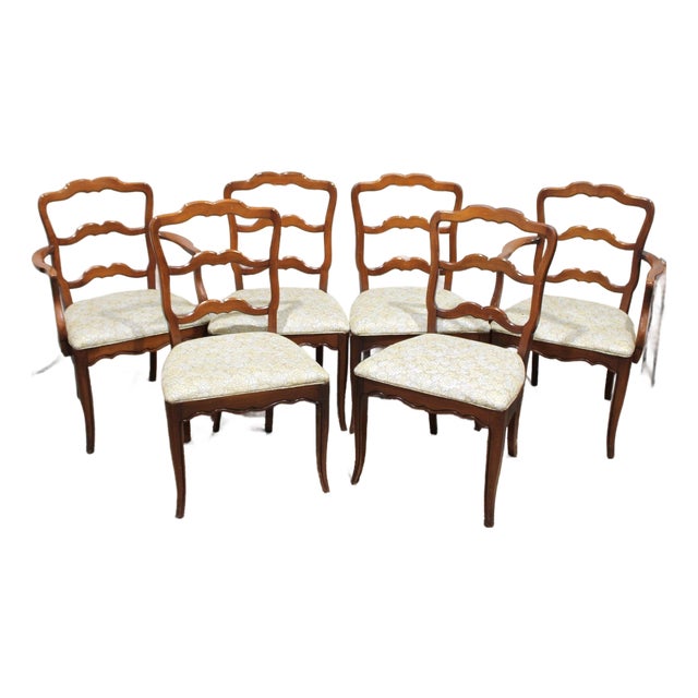 Set of 6 Vintage Cherry French Provincial Ladder Back Dining Chairs, 37” H For Sale