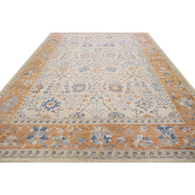 Modern Apadana's Artisan Collection Beige and Orange Handmade Designed Wool Rug For Sale - Image 3 of 7