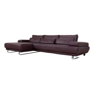 Leather Chrome Harry Corner Sofa in Bordeaux Aubergine with Manual Function from Ewald Schillig For Sale