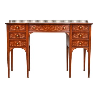 French Regency Louis XVI Mahogany Inlaid Satinwood Marquetry Vanity by Johnson Furniture Co. For Sale
