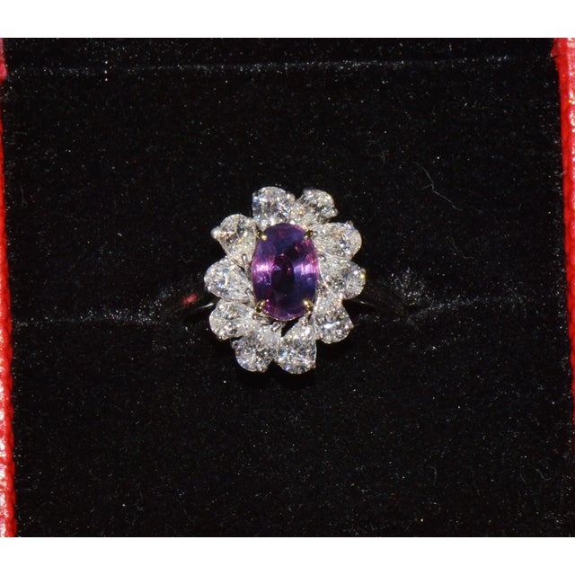 Gia Certified 3.15ct No-Heat Purple Pink Sapphire & Diamond 18k Gold Halo Ring, Size 6.5 For Sale - Image 14 of 18