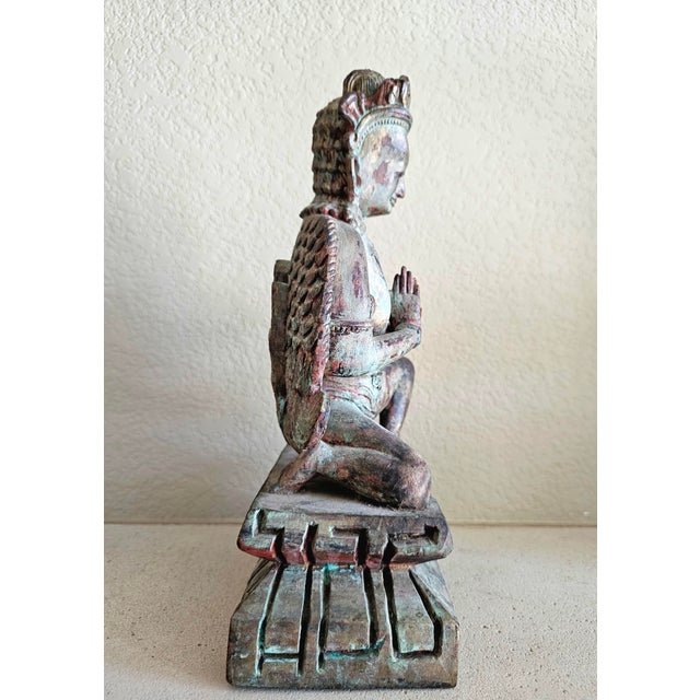 Wood Early 20th Century Southeast Asian Hand-Carved Wooden Kinnari Figure For Sale - Image 7 of 12