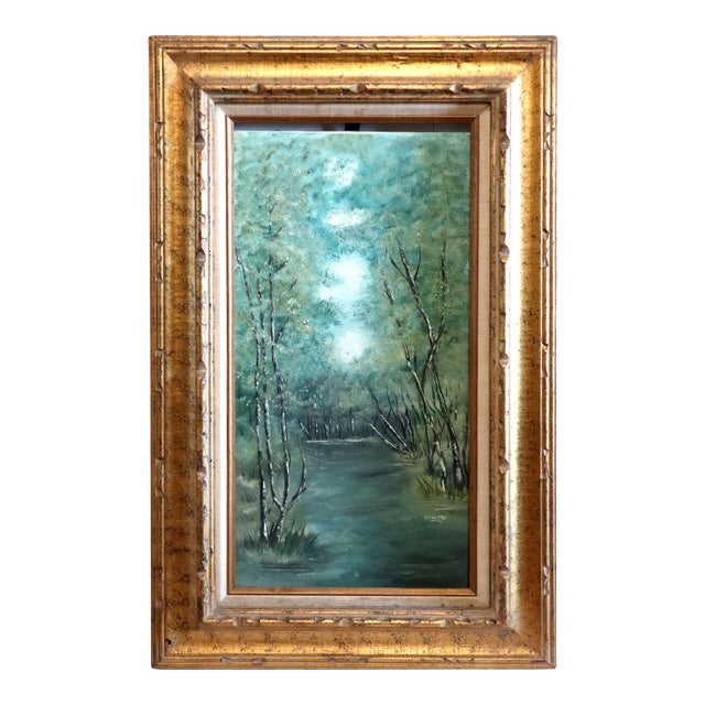British Listed Artist, Emerald Green Vertical Landscape, by Anette Elias, Oil on Canvas For Sale