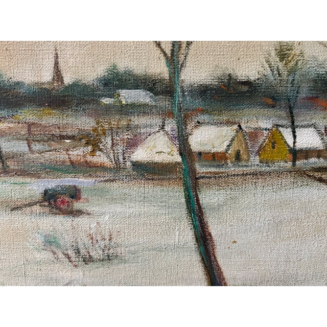 Wood 1970s Belgian Winter Village Painting - Signed For Sale - Image 7 of 7