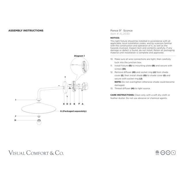 Metal Amber Lewis for Visual Comfort Signature Ponce 9" Sconce in Hand-Rubbed Antique Brass with Milk White Glass Shade For Sale - Image 7 of 7