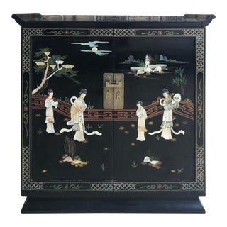Vintage Chinoiserie Laquer Bar Cabinet For Sale