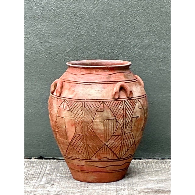 Vintage Etched Terracotta Urn For Sale - Image 9 of 12