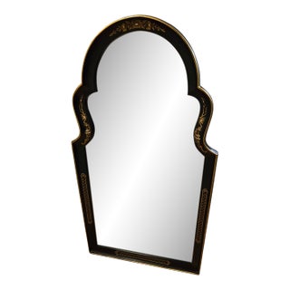 Vintage Black Lacquer Chinoiserie Wall Mirror For Sale