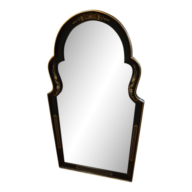 Vintage Black Lacquer Chinoiserie Wall Mirror For Sale