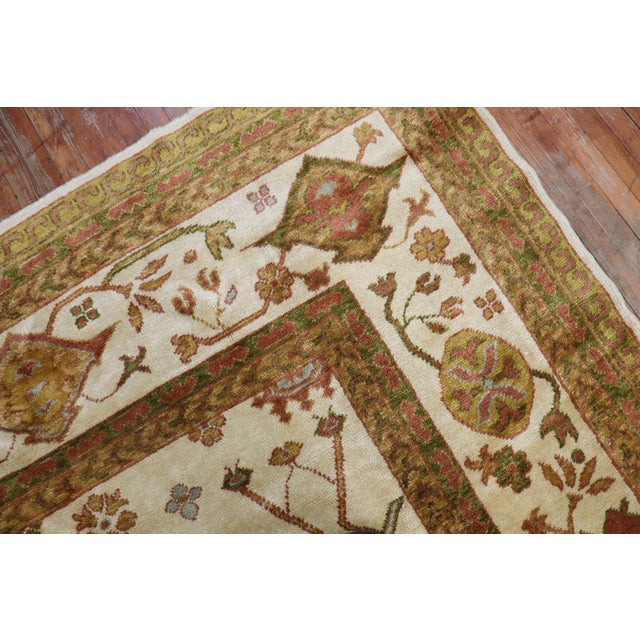 Asian Antique Vintage Inspired Angora Wool Ivory Oushak Rug For Sale - Image 3 of 11