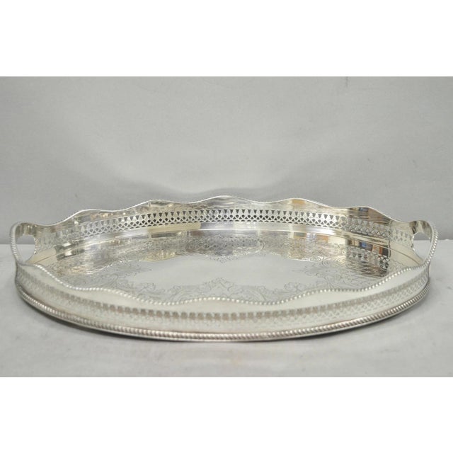Traditional Vintage Israel Freeman and Son English Edwardian Oval Silver Plated Platter Tray For Sale - Image 3 of 13