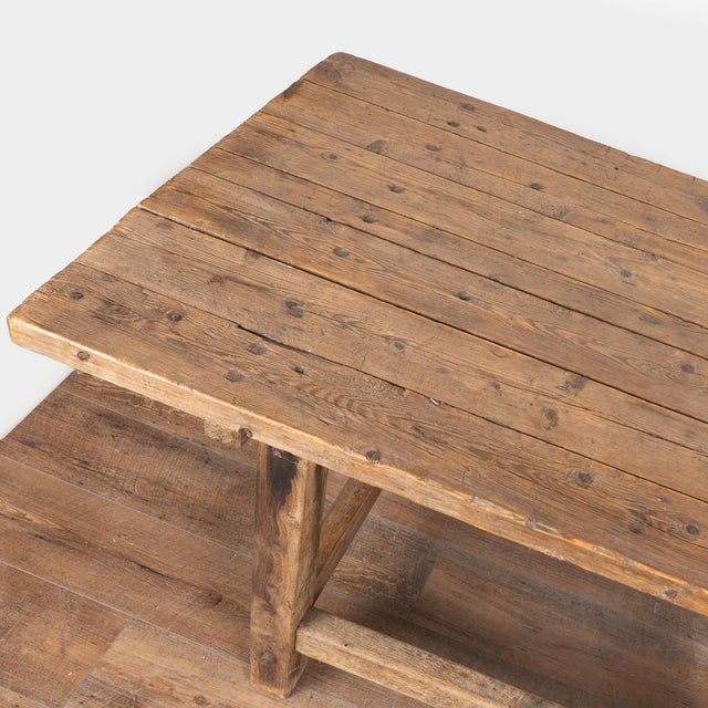 Rustic 19th Century Long Rustic Work Console Table Kitchen Island For Sale - Image 3 of 14
