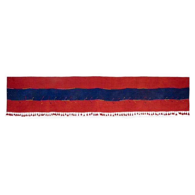 Red an Blue Perde From Eastern Anatolia, Turkey 3'4" X 17'7" 40.2" x 210.6" / 102 x 535 Cm Hand woven with high quality...