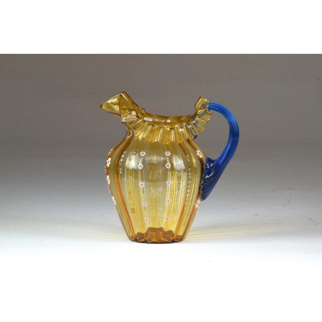 Italian Murano Liberty-Style Blue and Yellow Glass Pitcher, 20th Century For Sale - Image 4 of 12