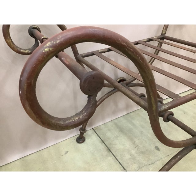 Vintage X Form Iron Bench For Sale - Image 4 of 6