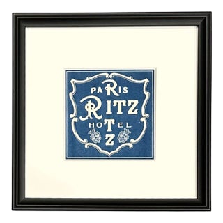 Vintage Hotel Ritz Paris Framed Luggage Label For Sale