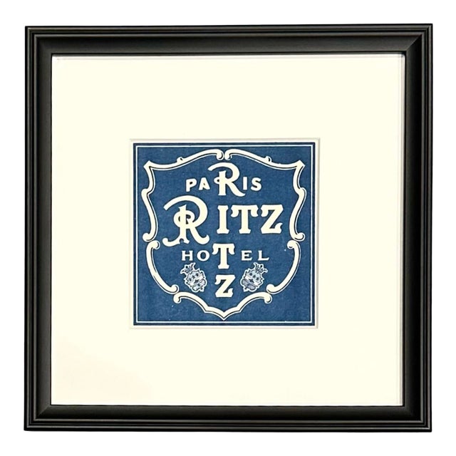 Vintage Hotel Ritz Paris Framed Luggage Label For Sale