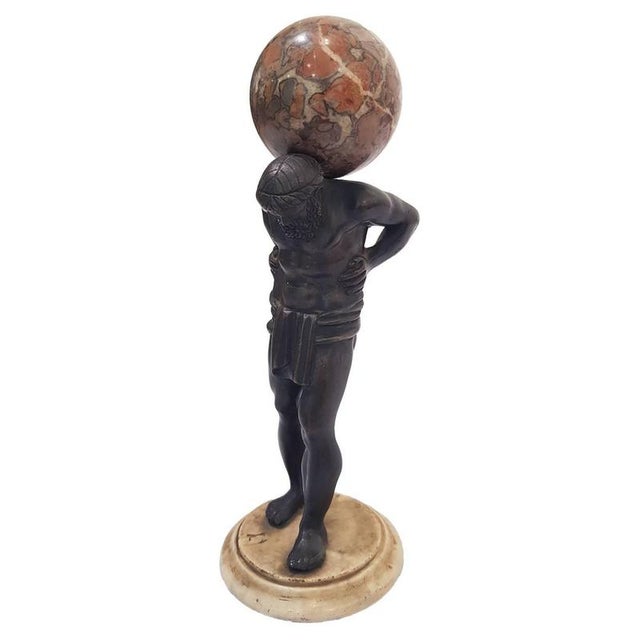Atlas Bronze Statue with Sky-Blue Marble Vault, 19th Century For Sale - Image 3 of 5