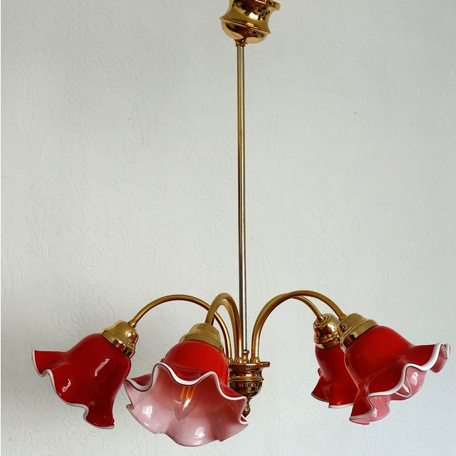 Vintage Brass and Glass 5-Light Chandelier, 1980s For Sale - Image 14 of 14