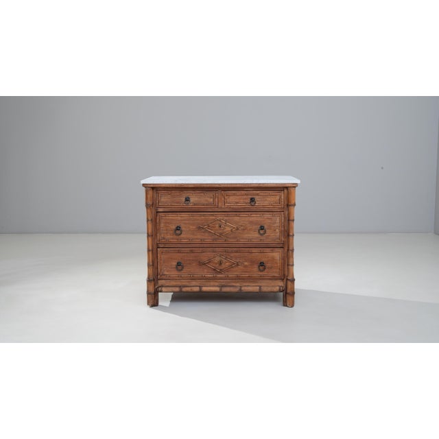 1900s French Faux Bamboo Chest of Drawers With Marble Top For Sale - Image 4 of 18