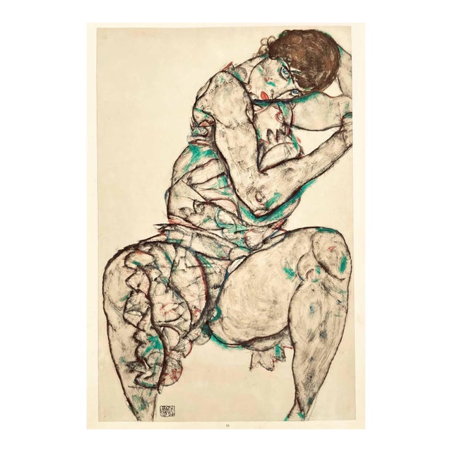 1968 Schiele Lithograph 43 Seated Woman With Hand in Hair Reproduction For Sale