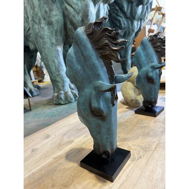 Metal Patinated Bronze Horse Head Sculpture with Flowing Mane For Sale - Image 7 of 7