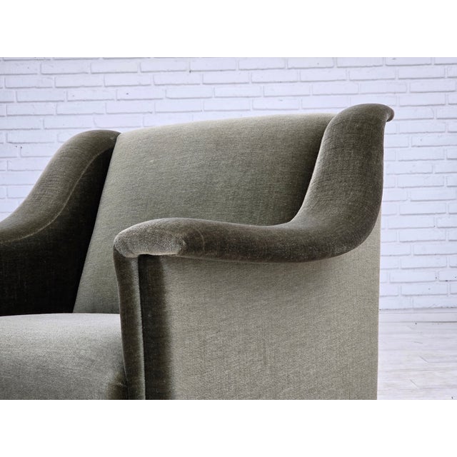 Vintage Danish Armchair in Green Furniture Velour and Beech Wood, 1970s For Sale - Image 17 of 18